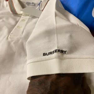 Burberry White Textured Polo